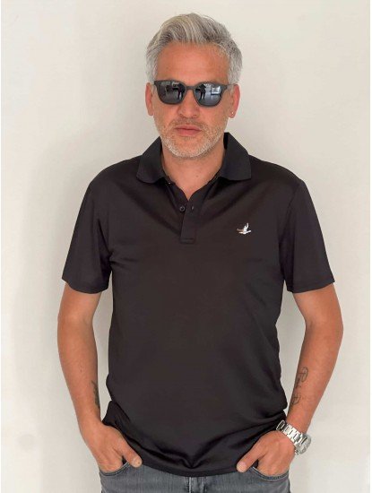 8541-BYMN Siyah Pike Kumaş polo Yaka Tshırts