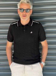 8547-BYMN Siyah Örgü Model  Polo Yaka Triko