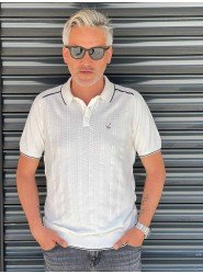 8549-BYMN Beyaz Örgü Model  Polo Yaka Triko