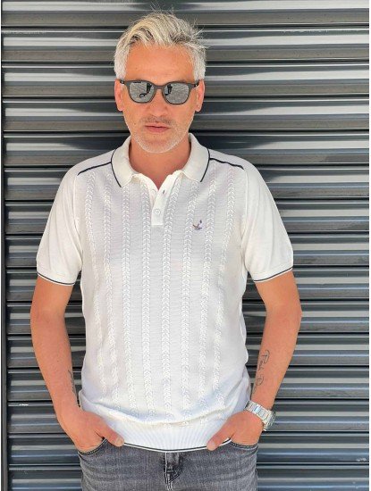 8549-BYMN Beyaz Örgü Model  Polo Yaka Triko