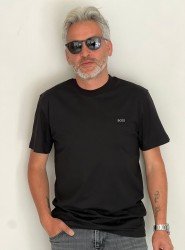 8589-BOSS Siyah Bisiklet Yaka Tshırt