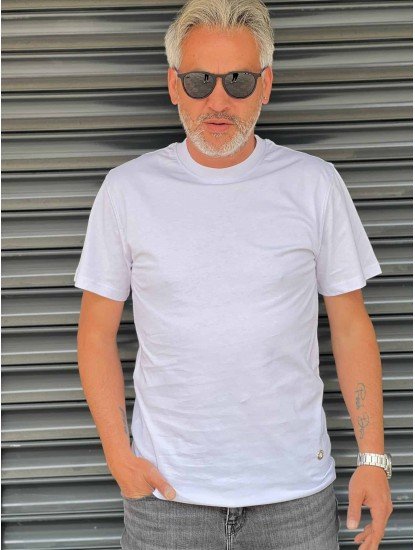 8588-Lora Piana Beyaz Bisiklet Yaka Tshırt