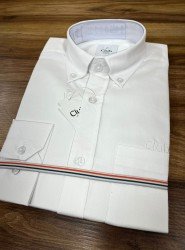 8589-BYMN Kırık Beyaz Oxfort Cep Nakışlı Comfort Fit Gömlek