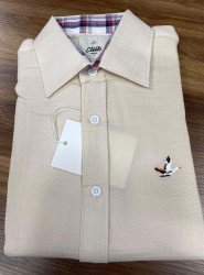 8592-BYMN Krem Rengi Slim Fit Müslin Gömlek