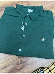 8596-Bymn Koyu Yeşil Müslin Comfort Fit Gömlek