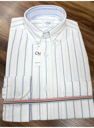 8594-BYMN Beyaz Mavi Çizgili Comfort Fit Keten Gömlek