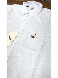 8599-Bymn Beyaz Keten Slim Fit Gömlek
