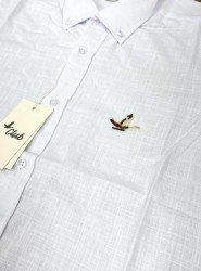 8599-Bymn Beyaz Keten Slim Fit Gömlek