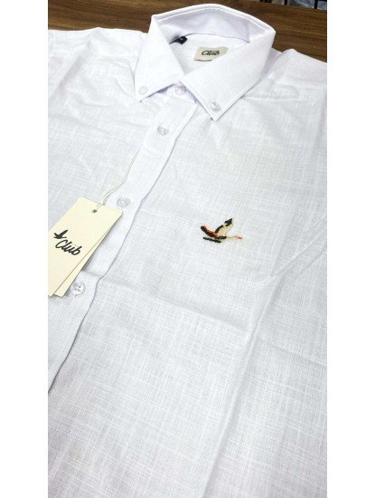 8599-Bymn Beyaz Keten Slim Fit Gömlek