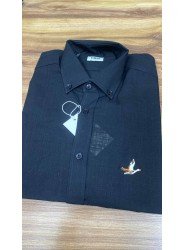 8600-Bymn Siyah Keten Slim Fit Gömlek