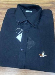 8600-Bymn Siyah Keten Slim Fit Gömlek