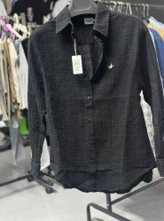 8623-BYMN Siyah Kadın Comfort Fit Müslin Gömlek