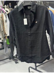 8623-BYMN Siyah Kadın Comfort Fit Müslin Gömlek