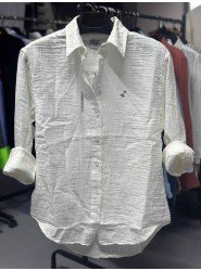 8624-BYMN Ekru Kadın Comfort Fit Müslin Gömlek