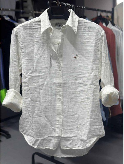 8624-BYMN Ekru Kadın Comfort Fit Müslin Gömlek