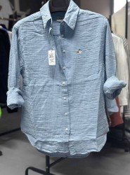 8625-BYMN Mavi Kadın Comfort Fit Müslin Gömlek