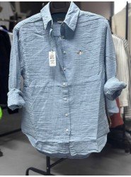 8625-BYMN Mavi Kadın Comfort Fit Müslin Gömlek