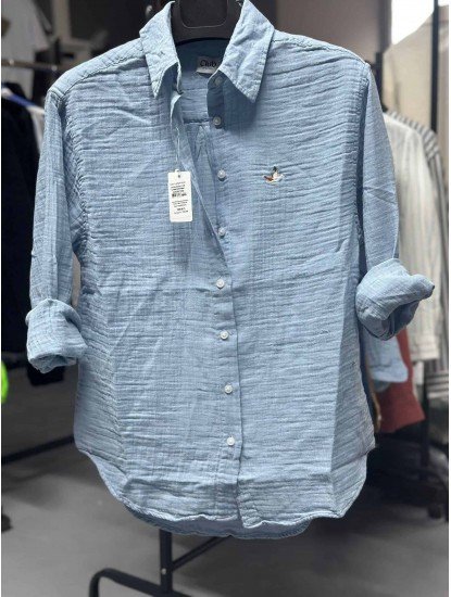 8625-BYMN Mavi Kadın Comfort Fit Müslin Gömlek