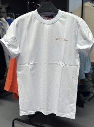 8633- Loro Piana Beyaz Göğüs Logo Detaylı Tshirt