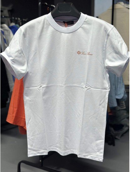 8633- Loro Piana Beyaz Göğüs Logo Detaylı Tshirt