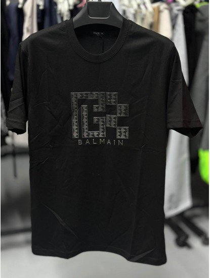 8636- Balmain Siyah Önü Enjeksiyon Baskılı Tshirt