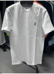8638- Burunello Cucinelli Beyaz Göğüs Nakış Logolo Tshirt