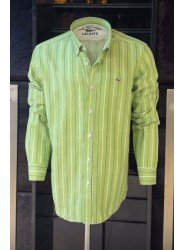 8645- LCS Yeşil Çizgili Pamuk Keten Slim Fit Gömlek