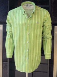 8645- LCS Yeşil Çizgili Pamuk Keten Slim Fit Gömlek