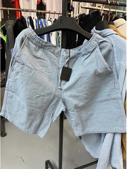 8654-NTWRK Mavi Rengi Regular Fit Keten Şort