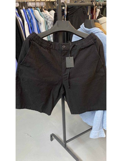 8656-NTWRK Siyah Rengi Regular Fit Keten Şort