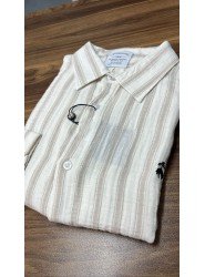 8704- Brooks Brothers Regular Fit Ekru-Krem Çizgili Müslin Gömlek