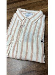 8705- Brooks Brothers Regular Fit Ekru-Somon Çizgili Müslin Gömlek