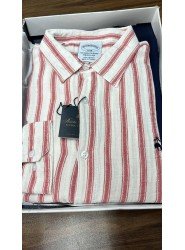 8708- Brooks Brothers Regular Fit Ekru-Kırmızı Çizgili Müslin Gömlek