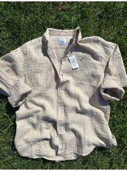 8709- Bymn Bej  Comfort Fit Müslin Gömlek