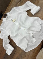 8728- BUFFON Beyaz Organik Keten Slim Fit Gömlek