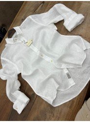 8728- BUFFON Beyaz Organik Keten Slim Fit Gömlek