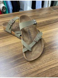 8730- Birkenstock Haki Yeşil Bantlı Kadın Terlik