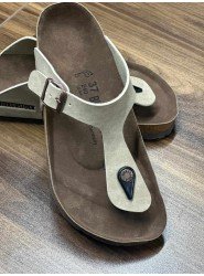 8731- Birkenstock Krem Parmak Arası Kadın Terlik