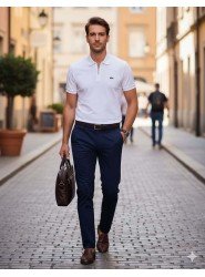 8781-LCST Beyaz Yarım Fermuarlı Pike Kumaş Polo Yaka T-Shirt