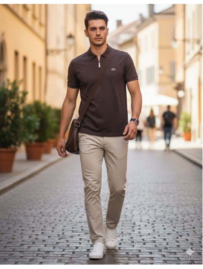 8781-LCST Beyaz Yarım Fermuarlı Pike Kumaş Polo Yaka T-Shirt