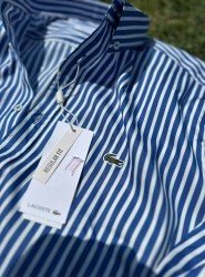 8792- LCST Sax Mavisi Çizgili  Regular Fit Pamuk Gömlek 