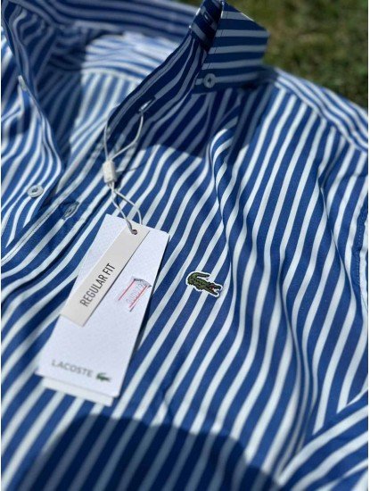 8792- LCST Sax Mavisi Çizgili  Regular Fit Pamuk Gömlek