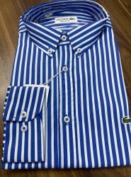 8792- LCST Sax Mavisi Çizgili  Regular Fit Pamuk Gömlek 