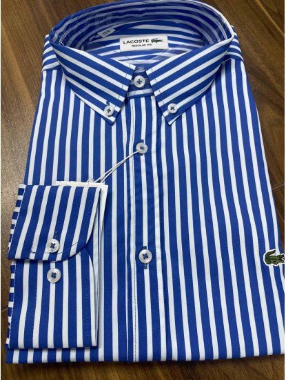 8792- LCST Sax Mavisi Çizgili  Regular Fit Pamuk Gömlek