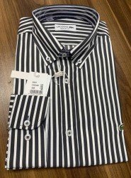 8793- LCST Siyah Çizgili  Regular Fit Pamuk Gömlek 