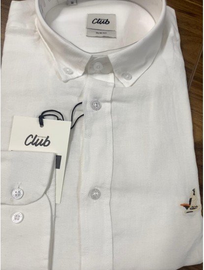8795- BYMN Beyaz Keten Slim Fit Gömlek