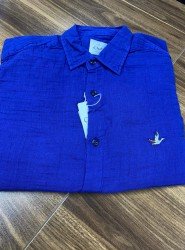 8796- BYMN Sax Mavisi Müslin Comfort Fit Gömlek 