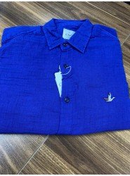 8796- BYMN Sax Mavisi Müslin Comfort Fit Gömlek 