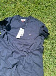 8802- TMMY Lacivert Klasik Logo Fırçalı Kumaş Sıfır Yaka T-Shirt