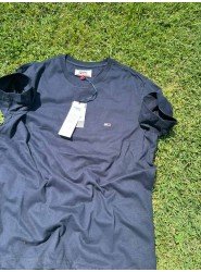 8802- TMMY Lacivert Klasik Logo Fırçalı Kumaş Sıfır Yaka T-Shirt